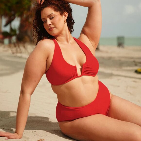 Berlook Red Plus Size Bikini Set 24 |3X | NWT | U-Ring Criss-Cross Ribbed - Picture 4 of 4
